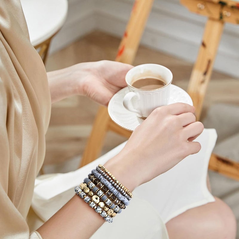GOOJIDS Surfer Heishi Clay Bead Bracelets for Women Bohemian Stackable Gold Plated Beaded Stretch Bracelets Elastic Layering Friendship Bracelets Set Boho Jewelry - Image 5